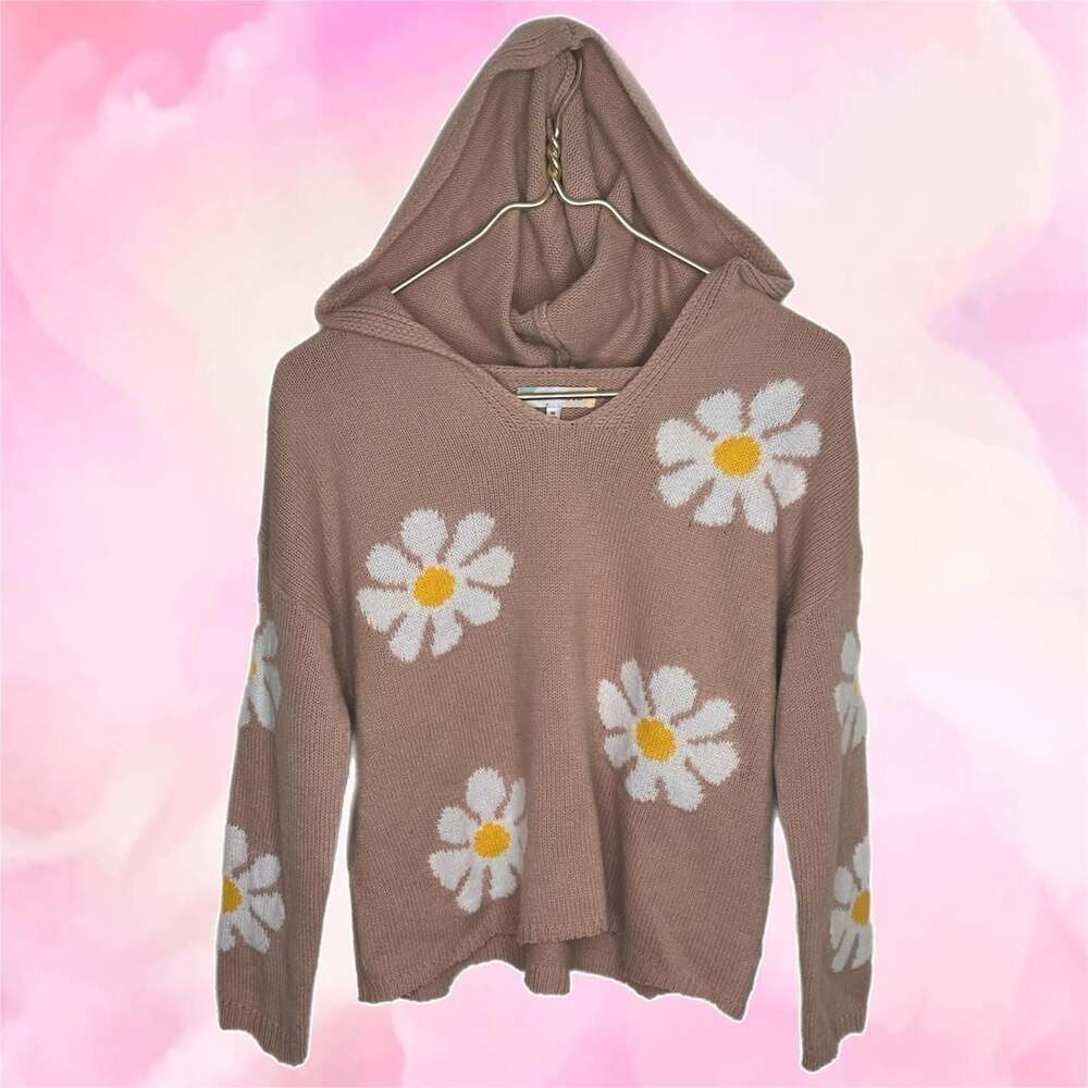 Hazel Moon Daisy Floral Hooded Knit Sweater